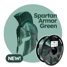 Load image into Gallery viewer, Spartan Armor Green: Recycled PET-G with ✨️S✨️P✨️A✨️R✨️K✨️L✨️E✨️S✨️ (New!) Michigan State University custom color!!!