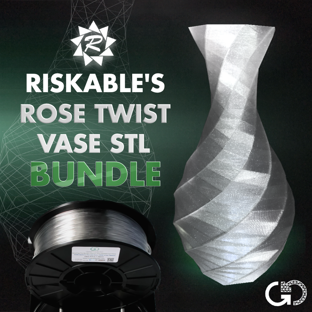 Riskable's Twisted Low-Poly Vase STL and GreenGate3D's Clear PETG filament