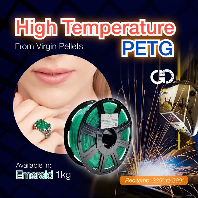 Emerald: High Temperature, Virgin PET-G (The Ultimate Carbon Footprint Reduction: Formulated to melt in the PET recycle stream!)